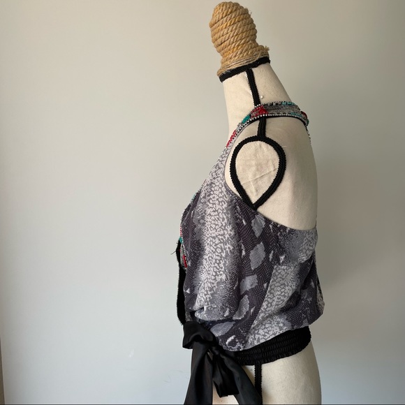 BEBE Silk Beaded Snake Printed Top - Picture 13 of 16